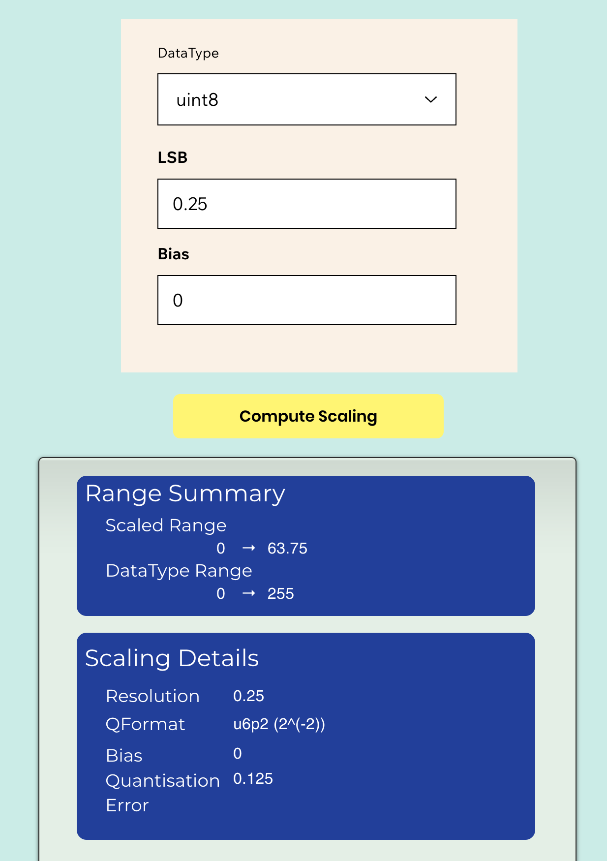 Fixed-point scaling calculator interface
