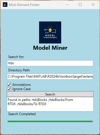 Model Miner search tool interface